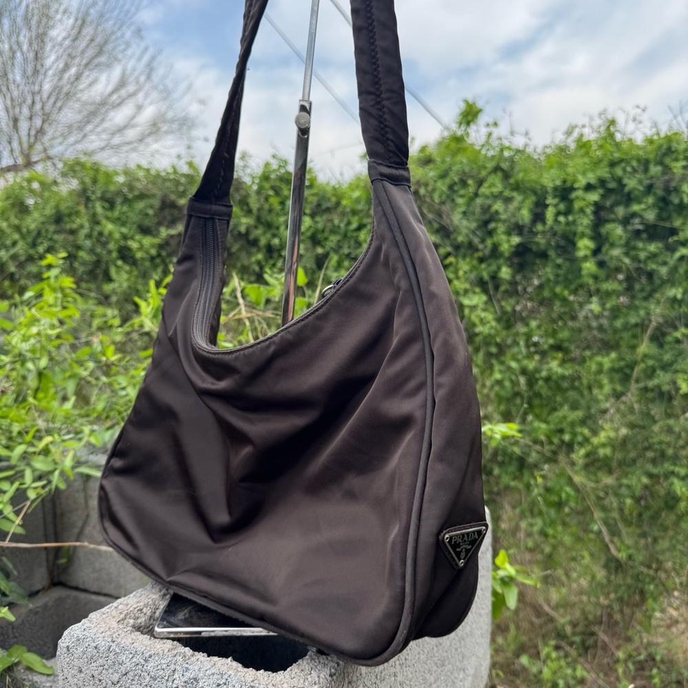 Vintage Prada Tessuto Nylon Shoulder Bag in Brown Authentic
